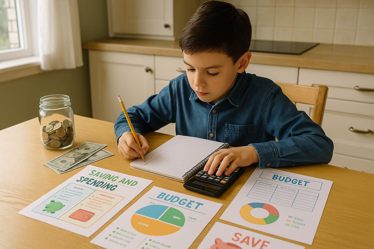 middle school child completing a financial literacy project hands on at home